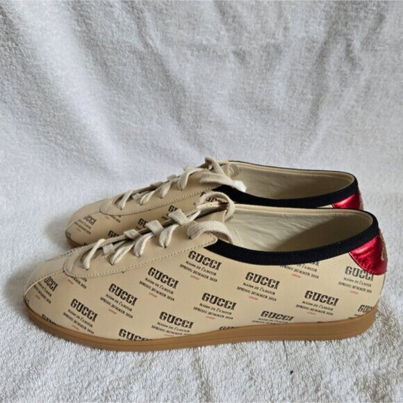 NWOT Gucci Falacer Invite Print Beige and Red Logo Sneakers - Picture 3 of 8